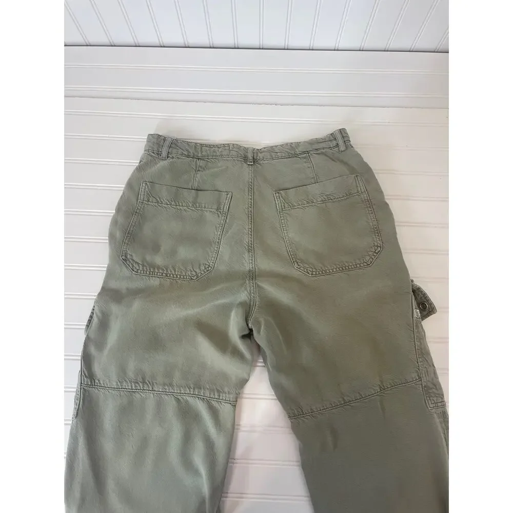 AG Adriano Goldschmied Womens Cargo Pants Khaki Straight Leg Cropped Size 30